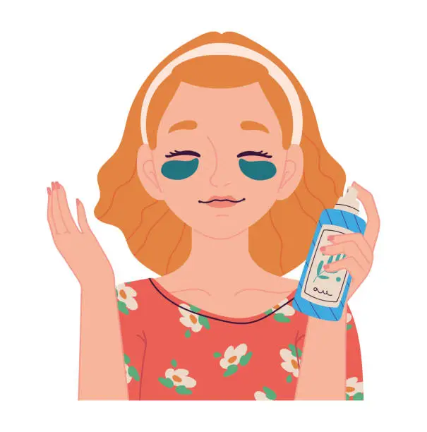 Vector illustration of woman applying moisturizer icon isolated