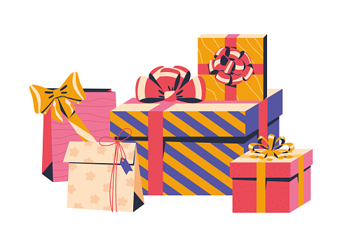 many gift boxes icon isolated