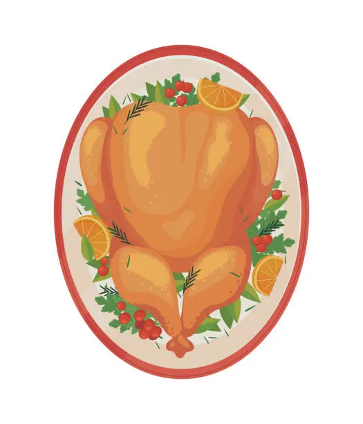 Vector illustration of christmas dinner turkey icon isolated