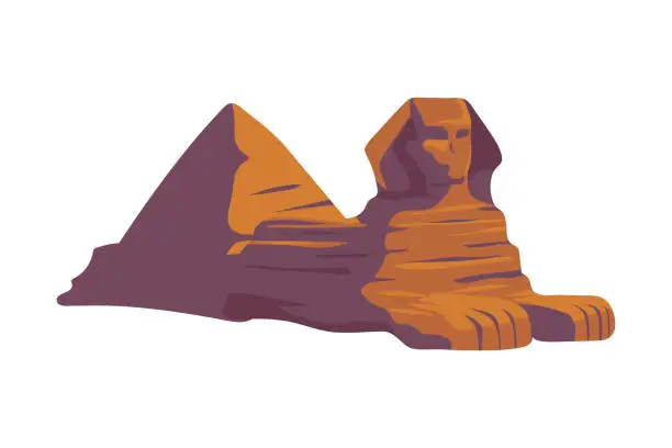Vector illustration of sphinx and pyramid in Egypt icon isolated