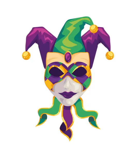 Vector illustration of clown joker mardi gras mask icon isolated