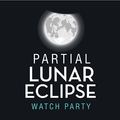 Vector illustration of a Partial Lunar Eclipse September 2024 celestial event web banner design template.  Fully editable vector eps and high resolution jpg in download. Royalty free design.