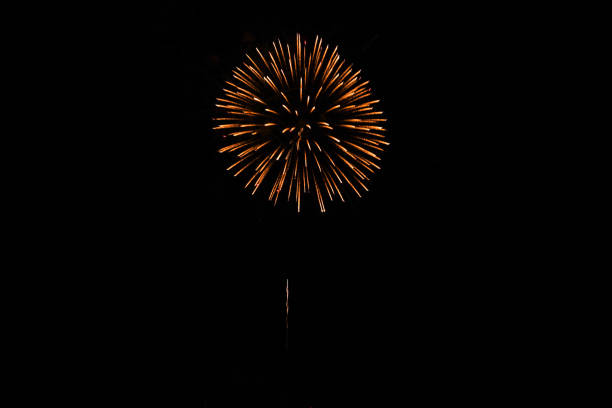 Orange firework explosion in the night sky on the 4th of July