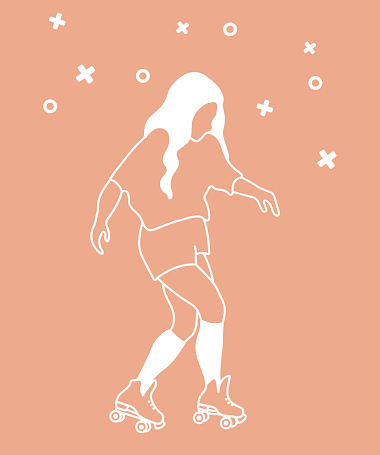Roller skater with long hair learning a new step, flat design illustration