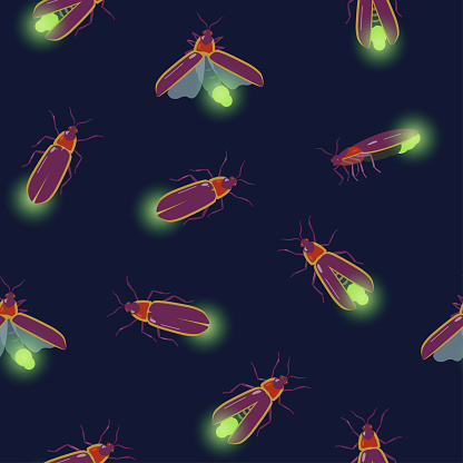 Firefly Texture Color Seamless Pattern With Firefly Insects Flying With Different Angles ...