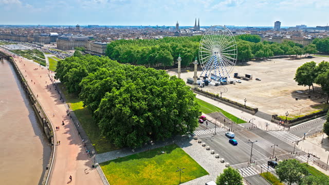 Aerial view of Iconic city square architecture in Bordeaux, France.