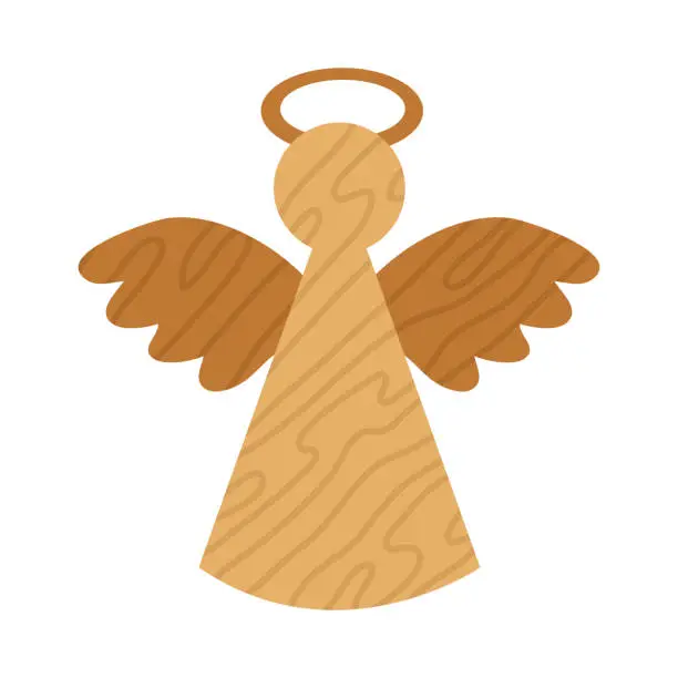 Vector illustration of wooden toy angel vector isolated