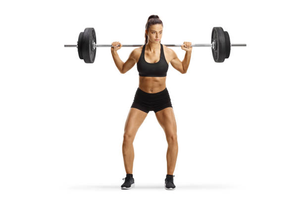 istock Strong fit woman exercising weight training isolated on white background 2148214659