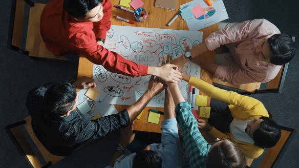 istock Top view of smart business team working together by using mind map. Convocation. 2148215156