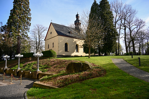 Königswinter, Germany, March 31, 2024 - The Catholic pilgrimage chapel of St. Peter on the Petersberg in Königswinter near Bonn.