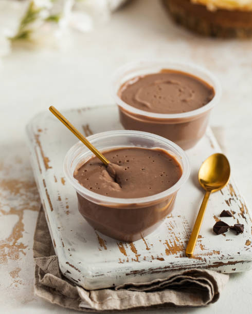 Dessert. Velvety chocolate mousse in containers