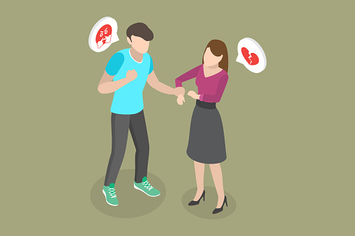 3D Isometric Flat Vector Conceptual Illustration of Breaking Relationship, Couple Quarrel and Misunderstand