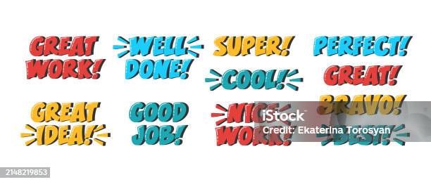 Marvelous Job Good Job Great Work Praise Complement Phrases Set Motivational ...