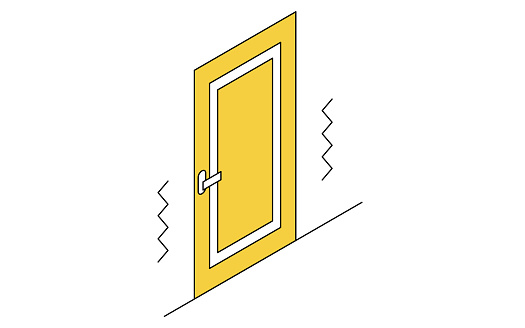 Home renovation, rickety door, simple isometric illustration