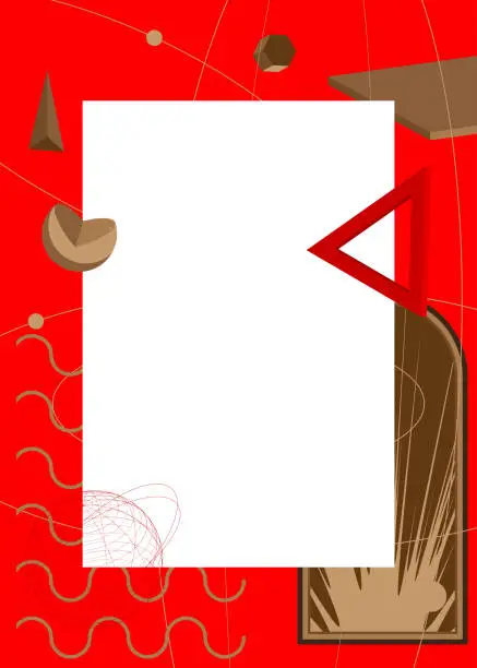 Vector illustration of Red, Brown geometrical graphic retro theme background with place for text. Minimal geometric elements frame. Vintage abstract shapes vector illustration for advertising.