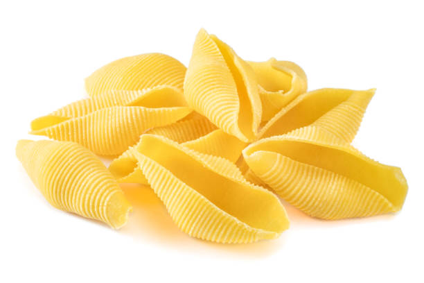 Fresh natural Conchiglioni pasta isolated on a white background, macro