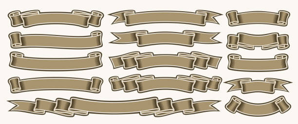Vector Ribbon Banners Set, collection of isolated illustrations horizontal elegant banners for slogan, group of 14 variety ribbons with copy space, decorative design elements set on white background