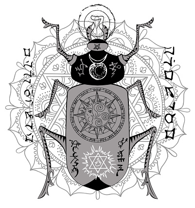 Esoteric Insect Design Vector Art With Mystic Decorated Bug And Esoteric Symbols Stock ...
