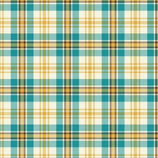 Vector illustration of Seamless plaid patterns in green yellow and beige for textile design.