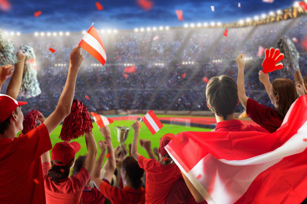 istock Austria football team supporter on stadium. 2148227531