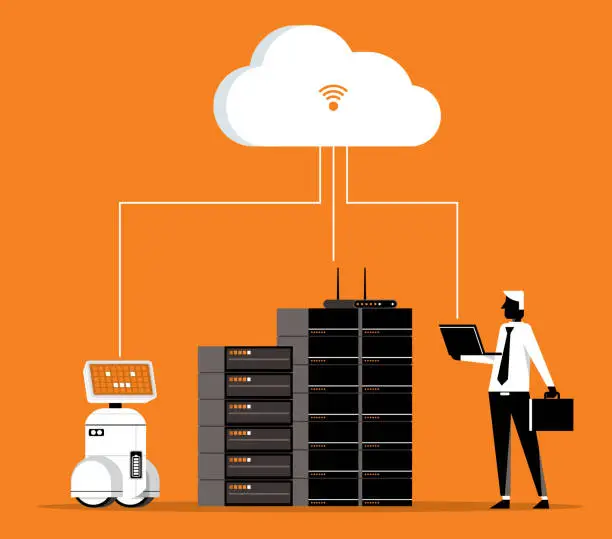 Vector illustration of cloud computing service - Robot