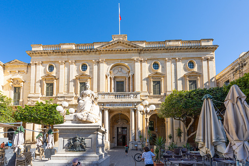 Valletta, Malta, April 03, 2024. external view of the National Library of Malta