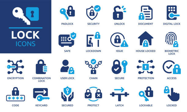 ilustrações de stock, clip art, desenhos animados e ícones de lock and security icon set, vector illustration. - fechadura