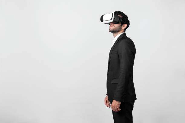 istock Professional project manager with VR glasses stand and look around. Deviation. 2148231443
