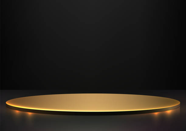 istock 3D glowing gold circle podium on a black background, Luxury style, Product mockup display 2148231884