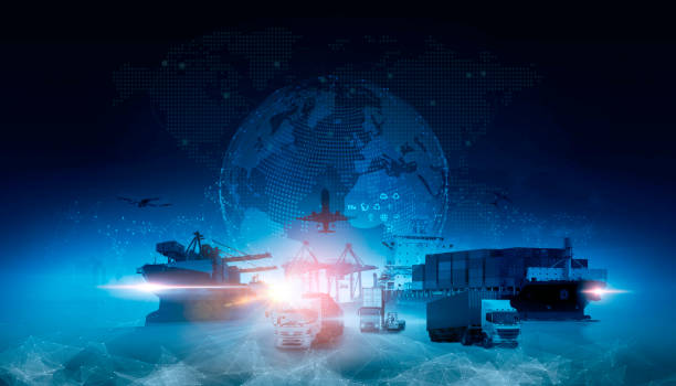 istock Global business logistics import export of containers cargo freight ship loading at port by crane, container transport, cargo plane, truck to port background 2148232249
