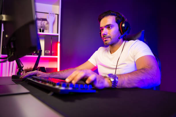 istock Smart streamer talking with team member players using headset and mic. Surmise. 2148232646