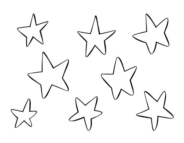 illustrazioni stock, clip art, cartoni animati e icone di tendenza di vector set of different stars on a white background. hand drawn doodle elements. hand drawn sketch doodle style.. - sketch contemporary black ink