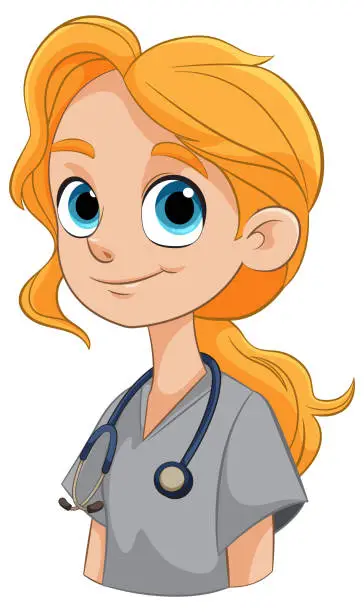 Vector illustration of Cartoon of a smiling female nurse with stethoscope