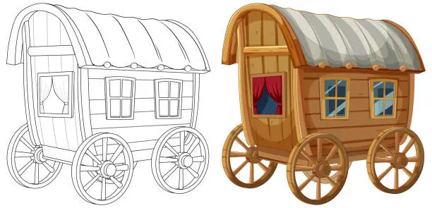 Vector illustration of Vector illustration of a classic wooden caravan.