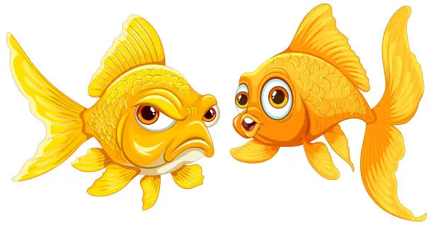 Vector illustration of Two cartoon goldfish with expressive faces