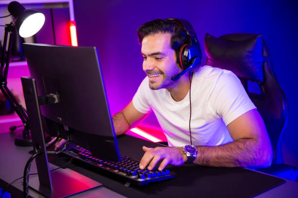 istock Smart streamer talking with team member players using headset and mic. Surmise. 2148234315