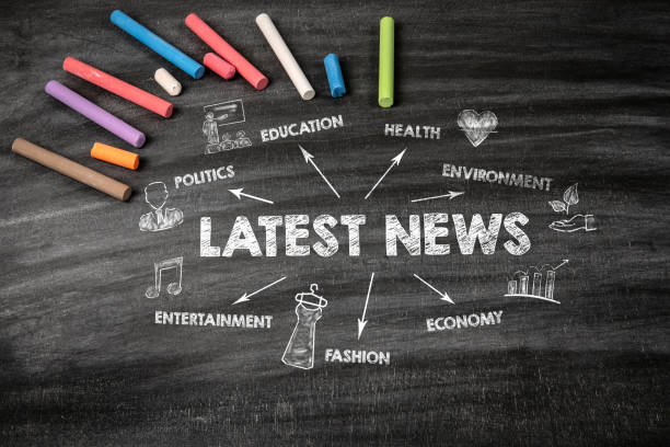 istock LATEST NEWS. Black scratched textured chalkboard background 2148234411