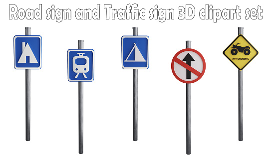 Road sign and traffic sign clipart element ,3D render road sign concept isolated on white background icon set No.36