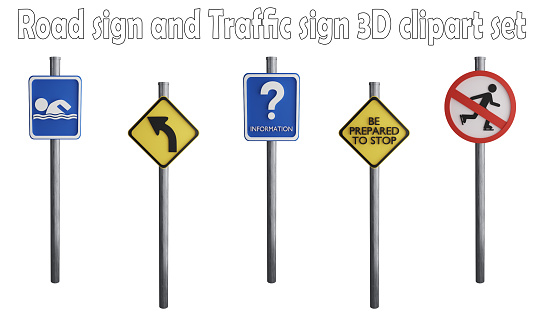Road sign and traffic sign clipart element ,3D render road sign concept isolated on white background icon set No.37