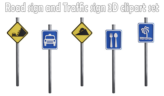 Road sign and traffic sign clipart element ,3D render road sign concept isolated on white background icon set No.38