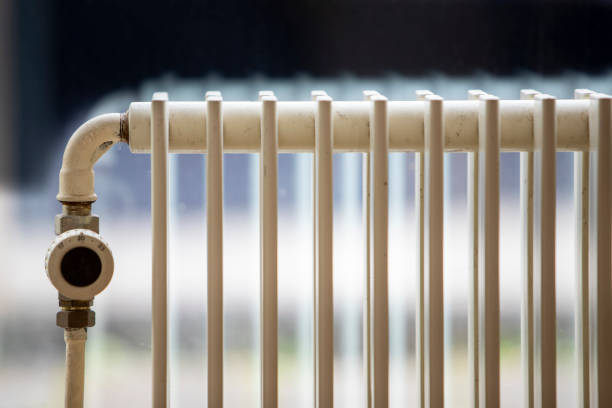 istock Detail of an old white cast iron radiator 2148235398