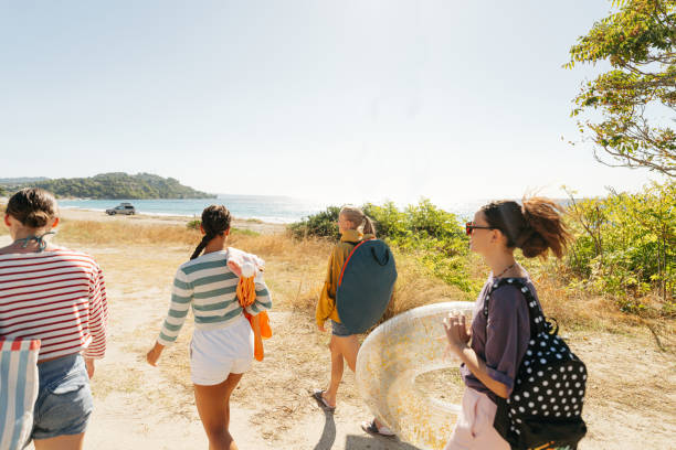 Photo of a couple of female friends having fun on a weekend getaway on local beach