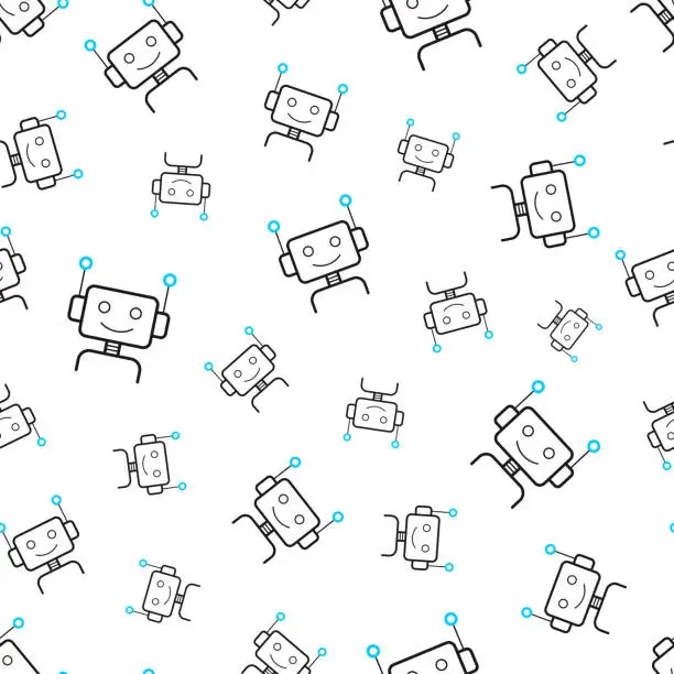 Vector illustration of Bot - robot head. Seamless pattern. Line icons on white background