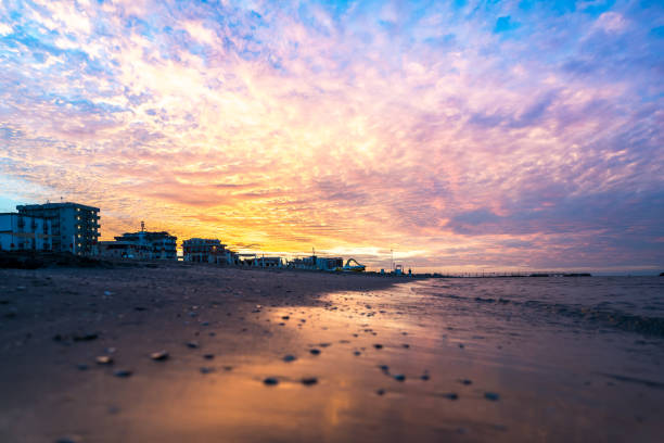 Amazing sunset on the Adriatic sea, Rimini, Italy