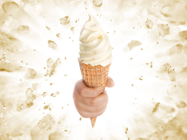 istock Soft ice cream in hand on background of broken ice 2148236550