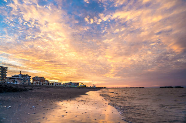 istock Sunset on the Rimini beach, Italy 2148236715