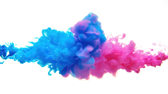 Blue and pink ink.