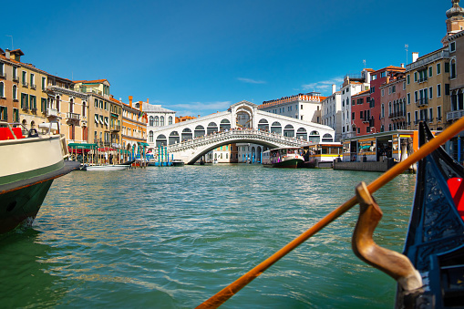 Venice Grand Canal, view of the Rialto Bridge, Italy