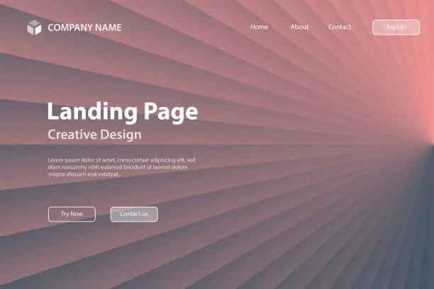 Vector illustration of Landing page Template - Abstract design with Light rays - Trendy Orange gradient