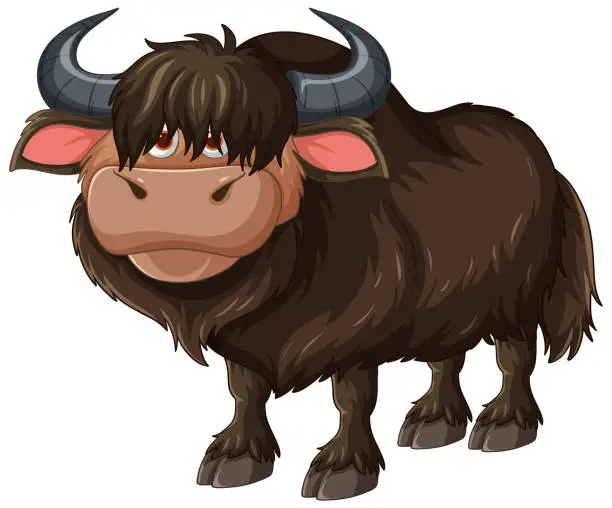 Vector illustration of Adorable stylized yak with big eyes and horns